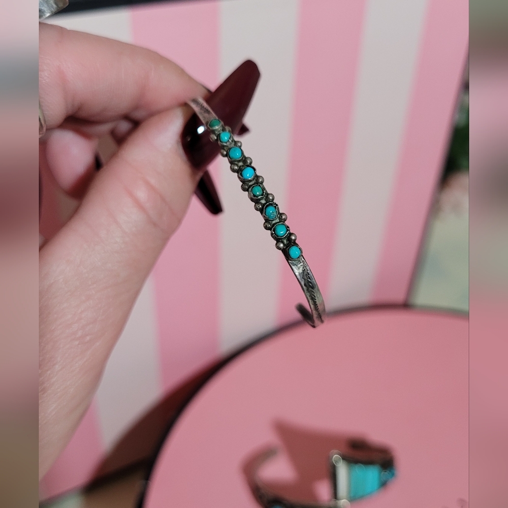 Sterling Silver Navajo Turquoise Childs Cuff Braclete
